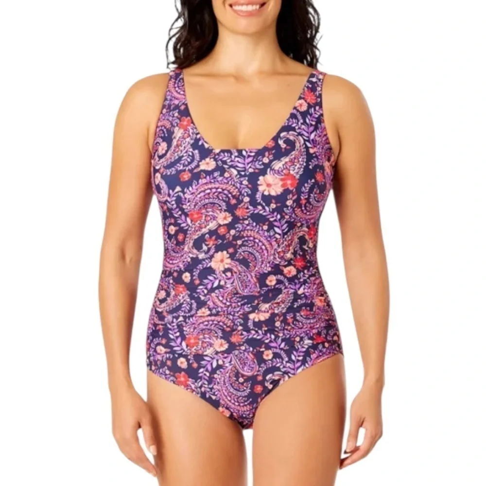 NWT Lands' End Women's Purple Paisley One Piece Swimsuit Sz Small